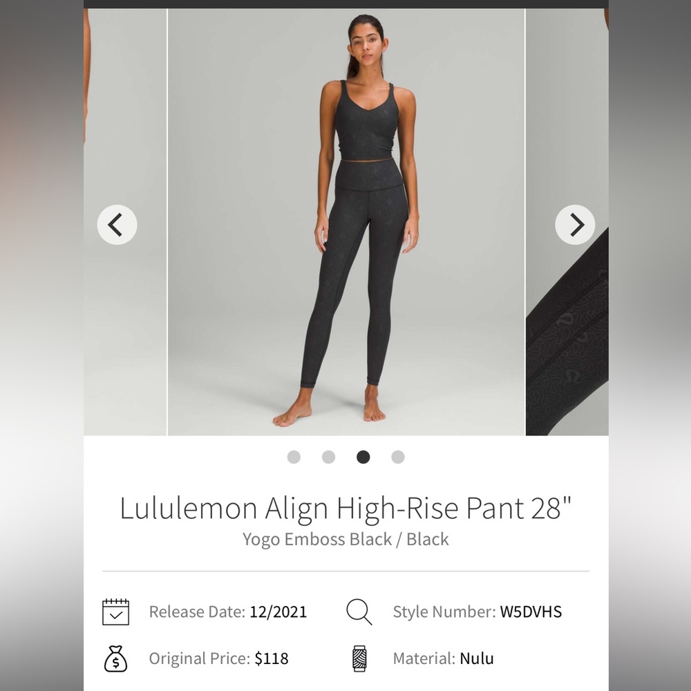 Lululemon Align High-Rise Pant 28"
Yogo Emboss Black / Black